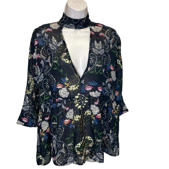 Lucca keyhole front floral blouse boho women’s small - Picture 1 of 8